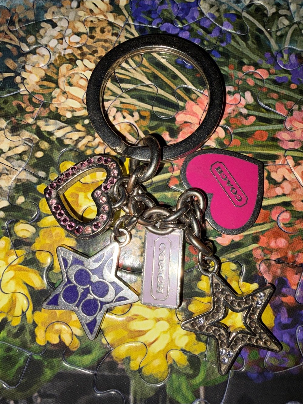Coach Pink & Purple Multi-Charm Keychain